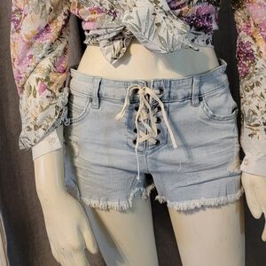 Denim Cut Off Shorts Lace Up Distressed Billabong Low Rise Hippie Y2k Size 26